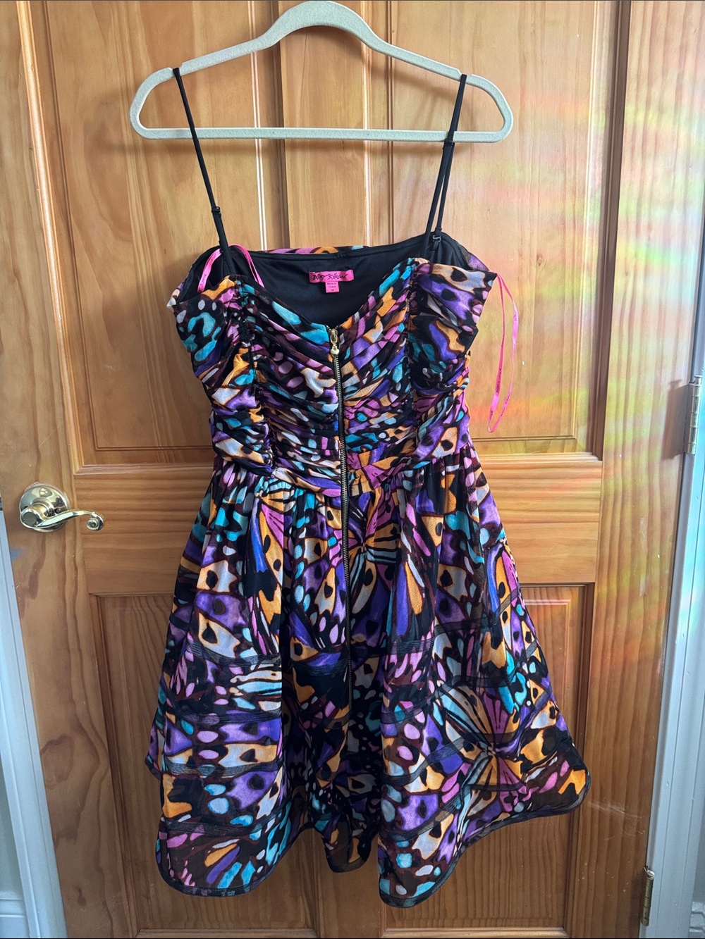 Betsey Johnson Multicolor Ruched Bodice Spaghetti Strap Party Dress